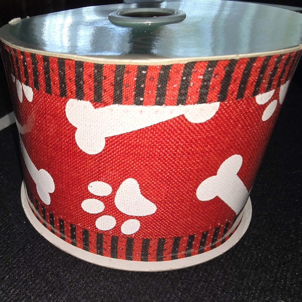 Red Dog Bone and Paw Print Ribbon